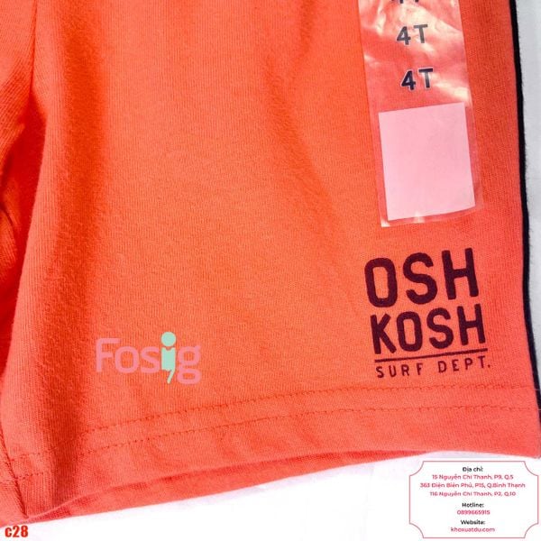  [6m-9m ; 4T] Quần Short Cotton Bé Trai Oskos - Cam Viền Đen 