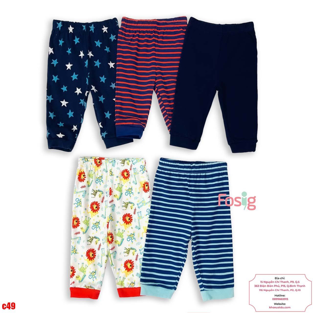  [0-6m] Set 5 Quần Dài Jogger Bé Trai Geo - Combo ngẫu nhiên 