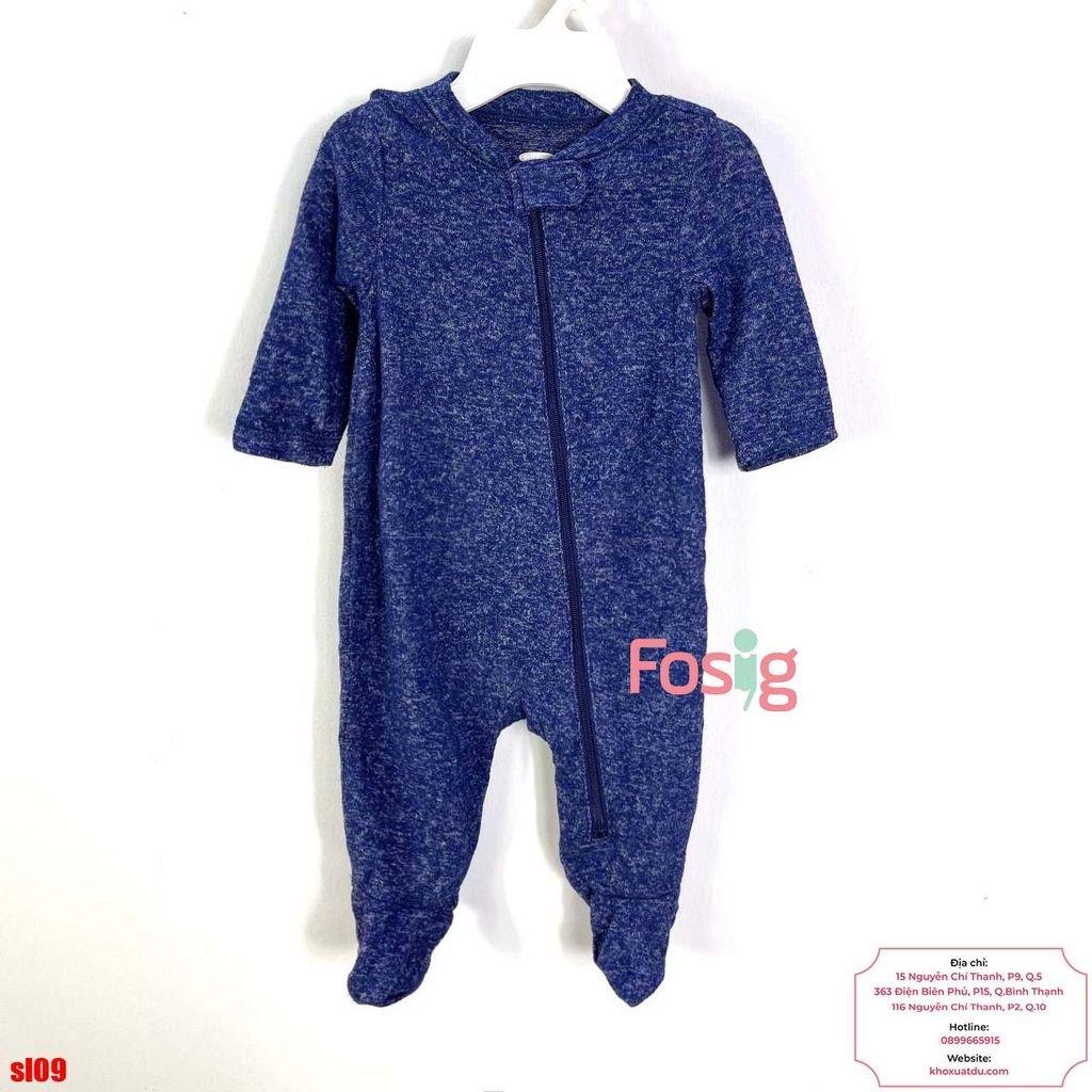  [0-9M] Sleepsuit Khoá Kéo Có Vớ ON Bé Trai - Navy Len 