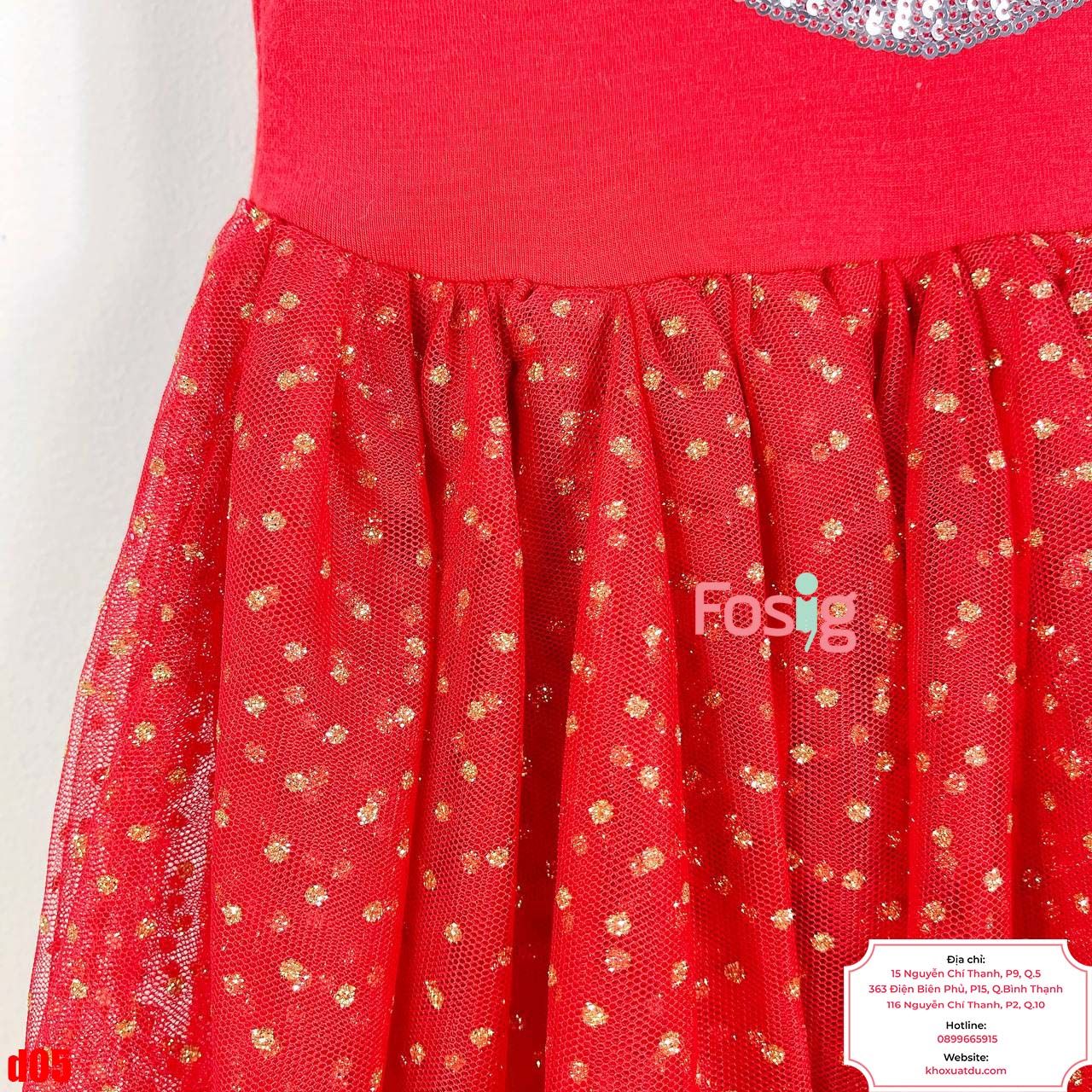  [15-19kg] Đầm Cánh Tiên Voan Công Chúa - Đỏ Mèo Chấm Nhỏ 