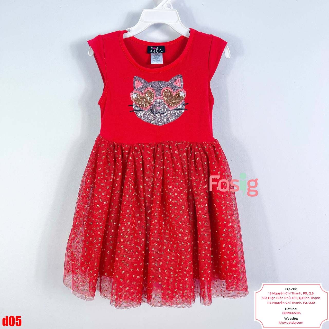 [15-19kg] Đầm Cánh Tiên Voan Công Chúa - Đỏ Mèo Chấm Nhỏ 