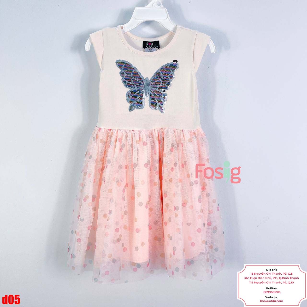  [13-16kg; 18-19kg] Đầm Cánh Tiên Voan Công Chúa Cườm đổi màu - Kem Bướm Lật 