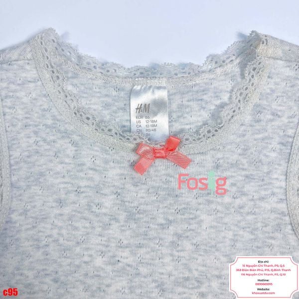  [12-18M ; 1-2T] Bodysuit 3 Lỗ HM Bé Gái - Xám Ren 