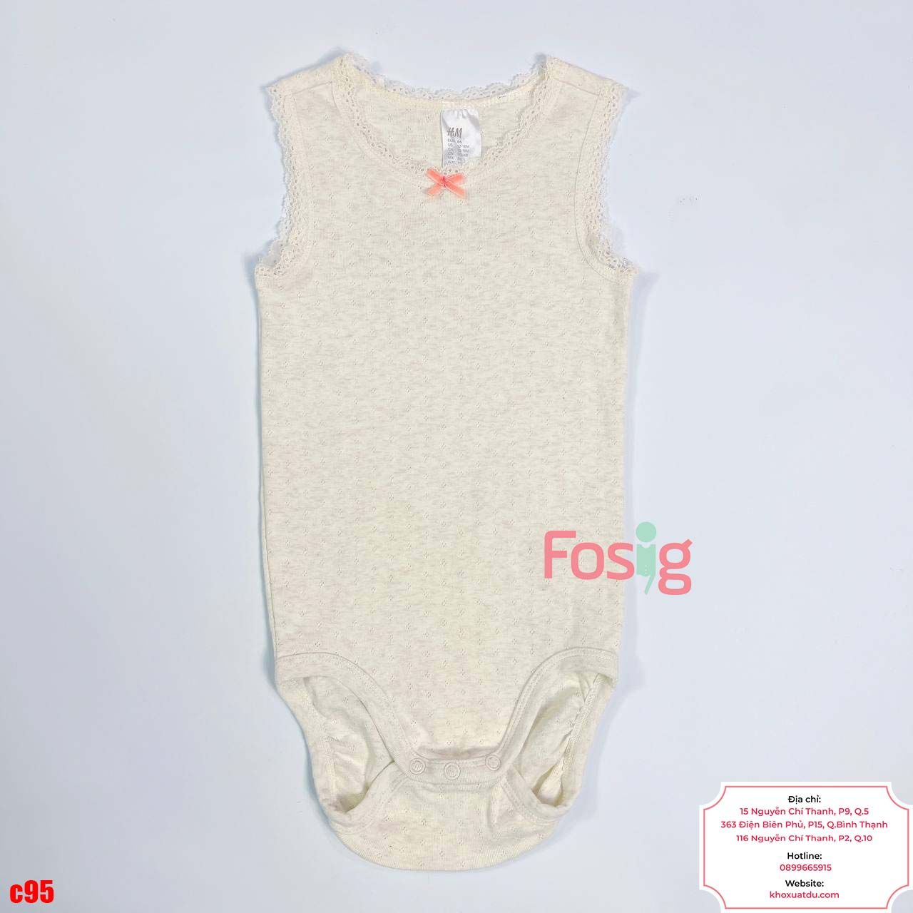  [1-2T] Bodysuit 3 Lỗ HM Bé Gái  - Kem Xám 