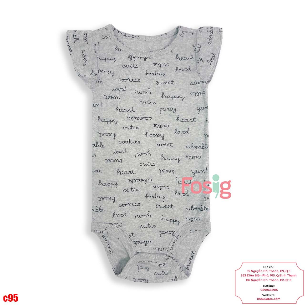  [18M] Bodysuit Cánh Tiên Bé Gái Cter50 - Xám Đậm Chữ Đen 