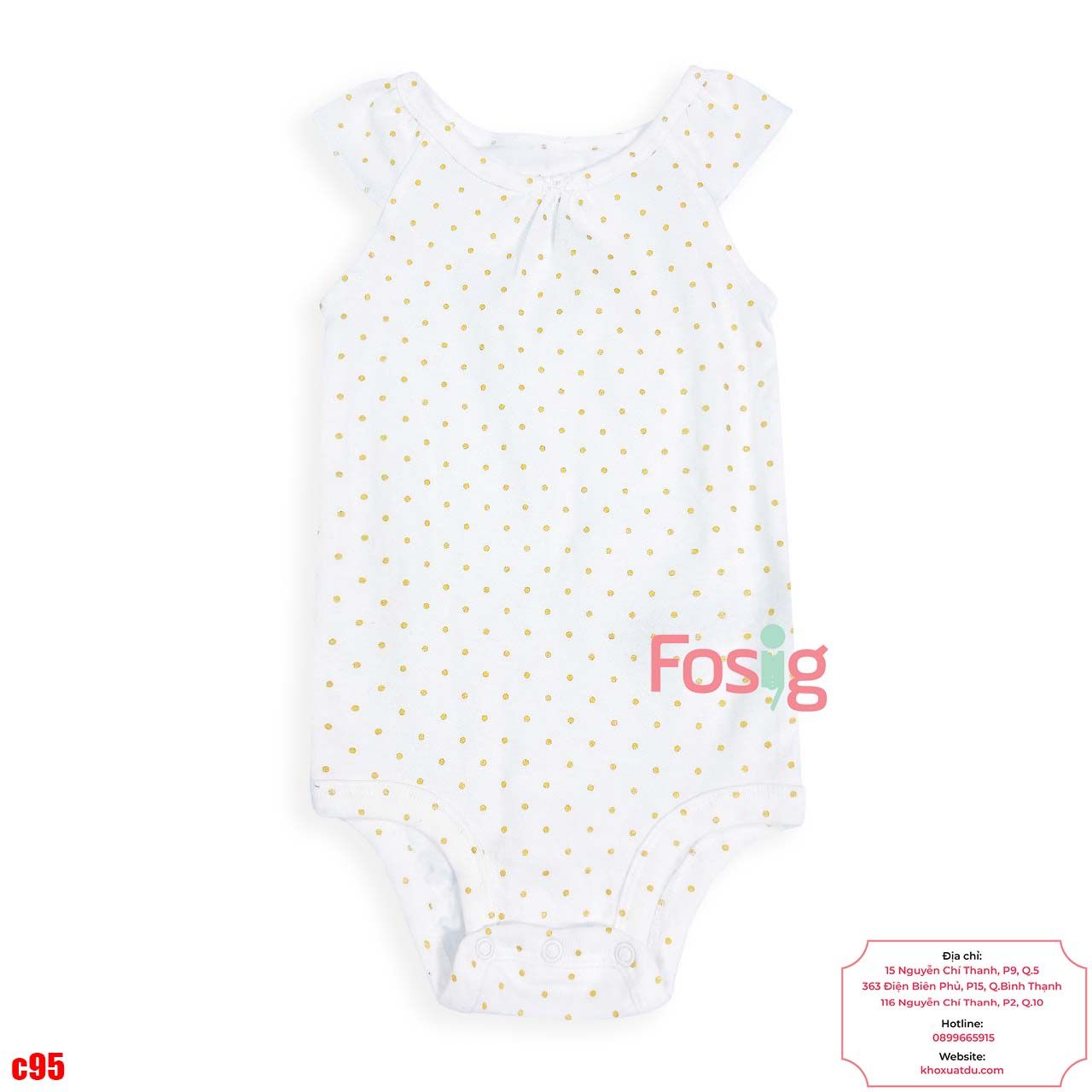  [6-9M ; 18-24M] Bodysuit Cánh Tiên Bé Gái Cter50 - Trắng Chấm Vàng 