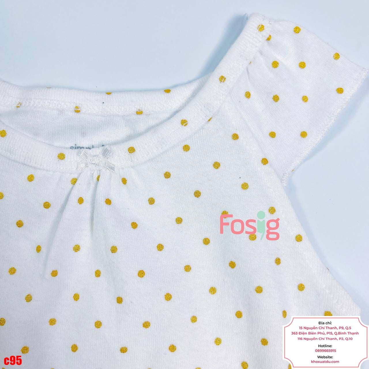  [6-9M ; 18-24M] Bodysuit Cánh Tiên Bé Gái Cter50 - Trắng Chấm Vàng 