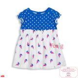  [0-3m] Đầm Cotton Tay Bèo Bé Gái - Xanh Trắng Thuyền 