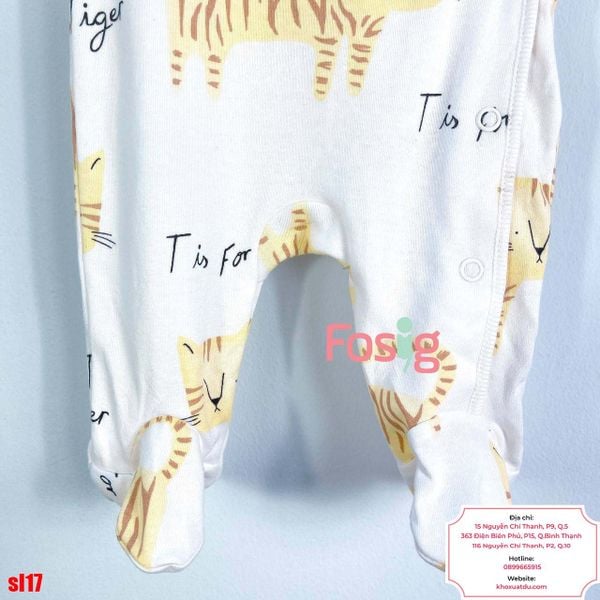  [nb-6m] Sleepsuit Có Vớ Cúc Bấm Nxt Bé Trai - Trắng Hổ 