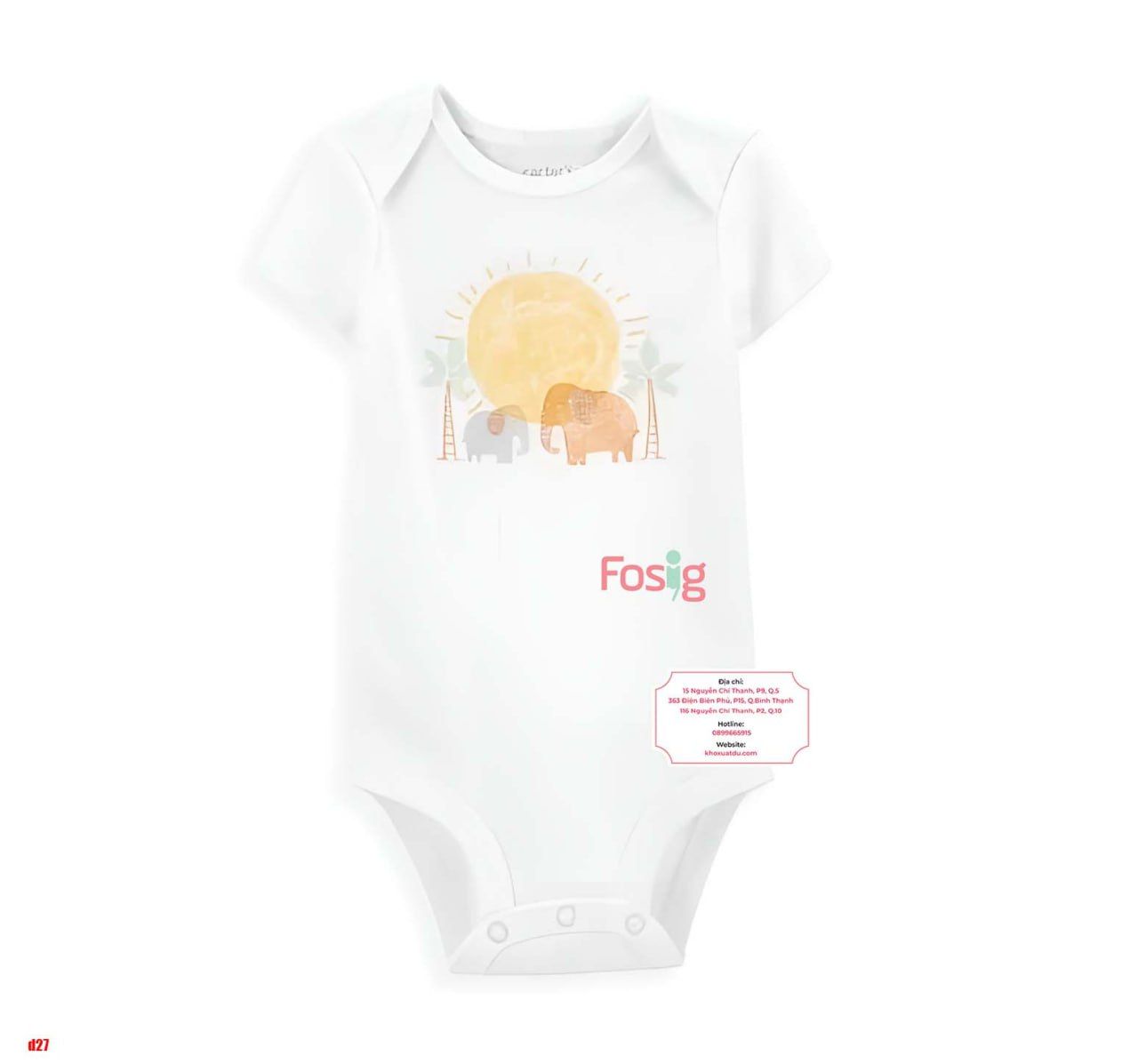  [0-3m ; 9m] Bodysuit Tay Ngắn Bé Trai Cter50 - Trắng Mặt Trời Voi 