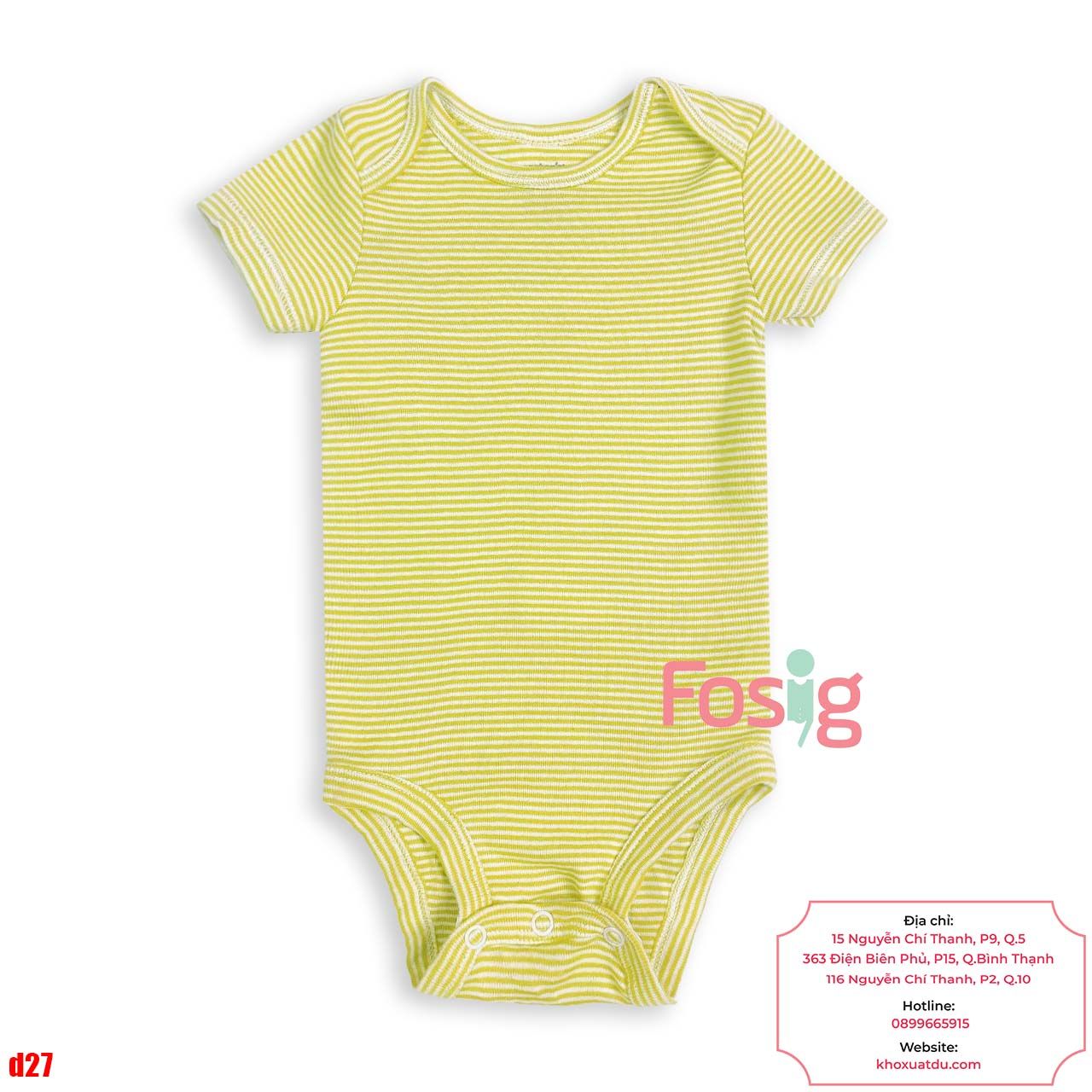  [0-6M] Bodysuit Tay Ngắn Bé Trai Cter50 - Sọc Xanh Rêu Nhỏ 