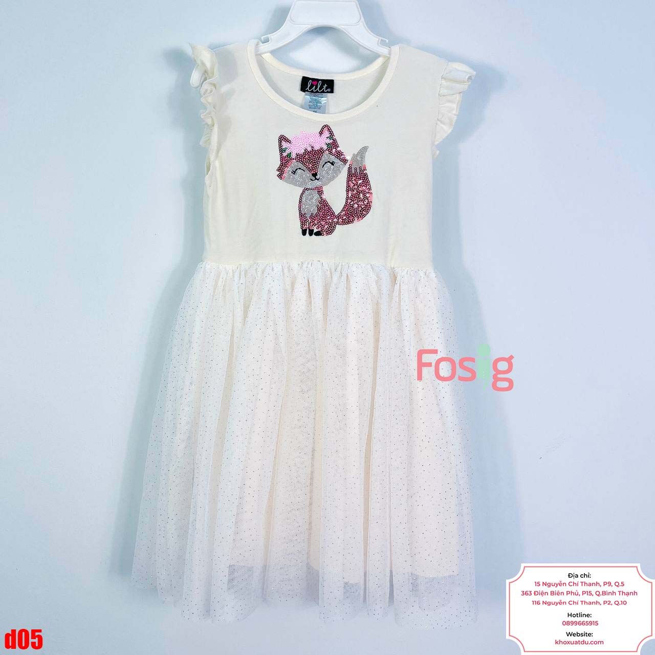  [13-16kg; 18-19kg] Đầm Cánh Tiên Voan Công Chúa - Kem Cáo Cườm 