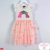  [13-14kg; 16-19kg] Đầm Cánh Tiên Voan Công Chúa - Kem Bướm Voan Hồng 