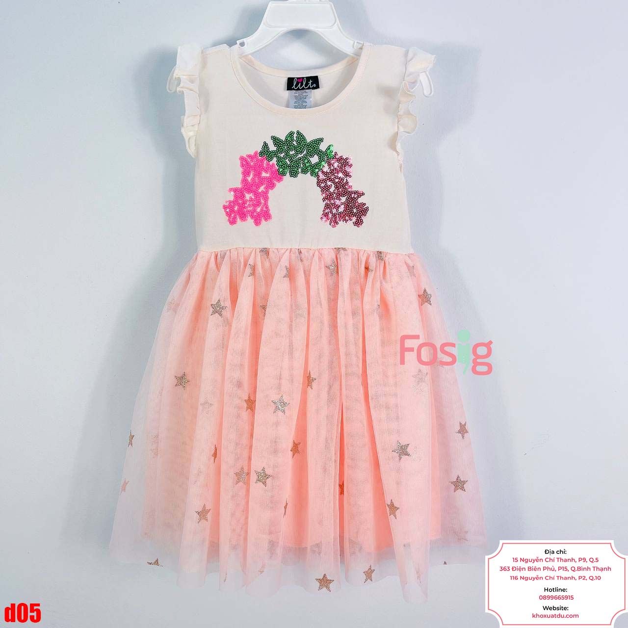  [13-14kg; 16-19kg] Đầm Cánh Tiên Voan Công Chúa - Kem Bướm Voan Hồng 