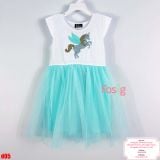  [13-17kg] Đầm Cánh Tiên Voan Công Chúa - Trắng Ngựa Voan Xanh 