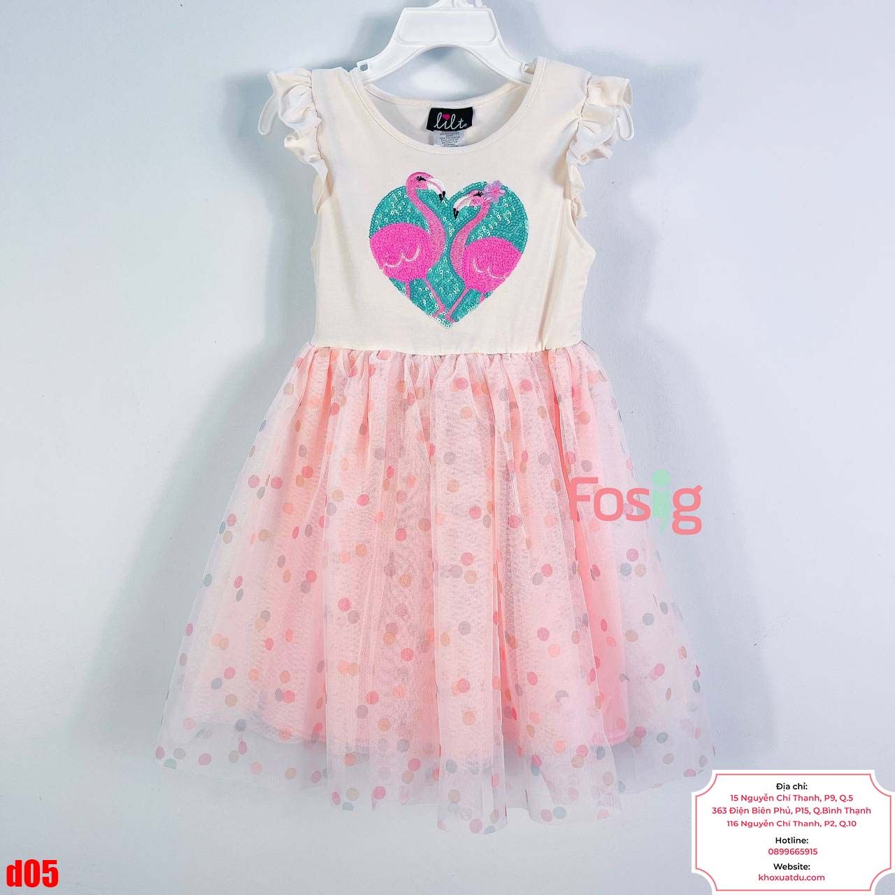  [18-19kg] Đầm Cánh Tiên Voan Công Chúa -Hạc xanh ngọc chấm 