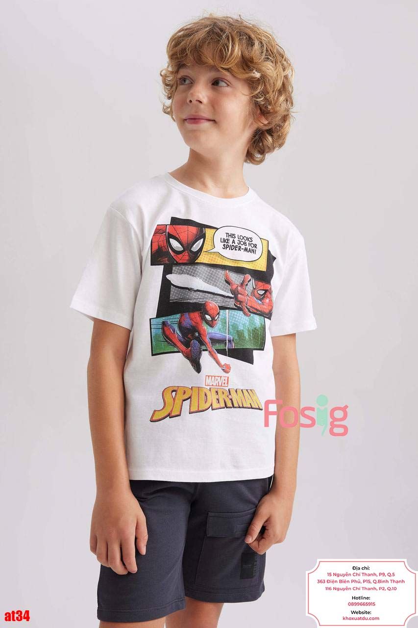  [27-35kg] Áo Thun Tay Ngắn Bé Trai HM140 - Trắng Marvel Spiderman 