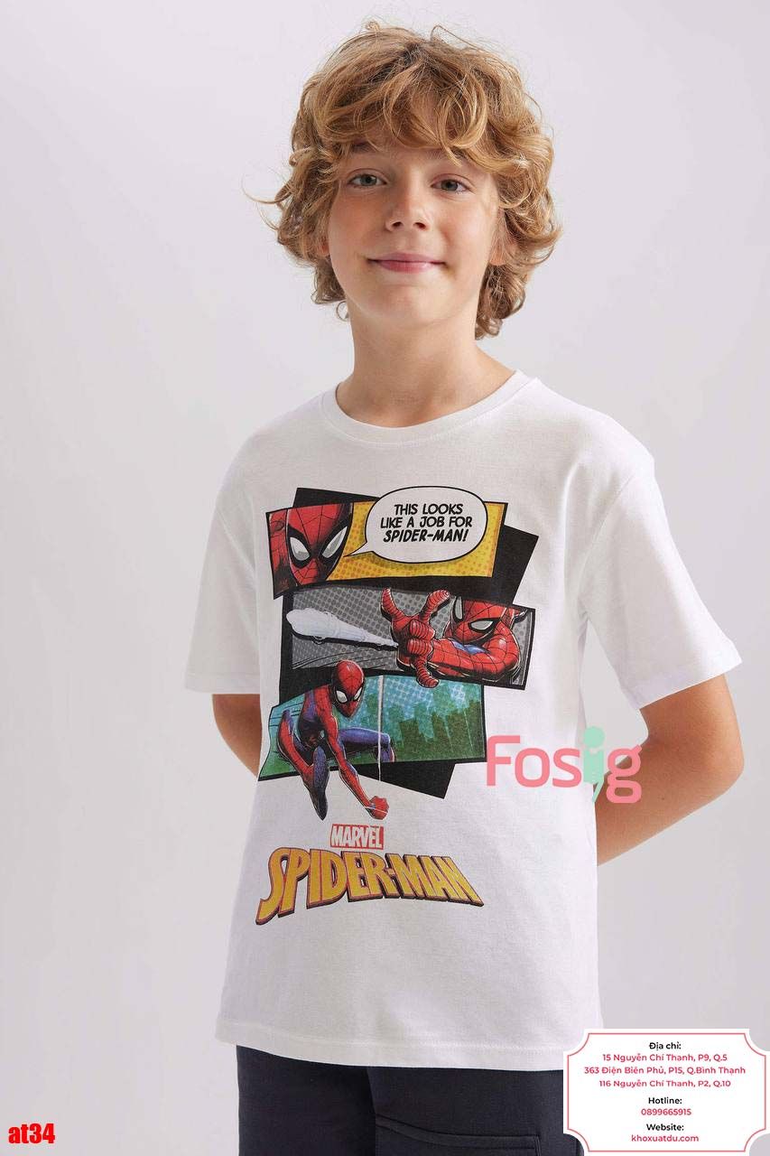  [27-35kg] Áo Thun Tay Ngắn Bé Trai HM140 - Trắng Marvel Spiderman 