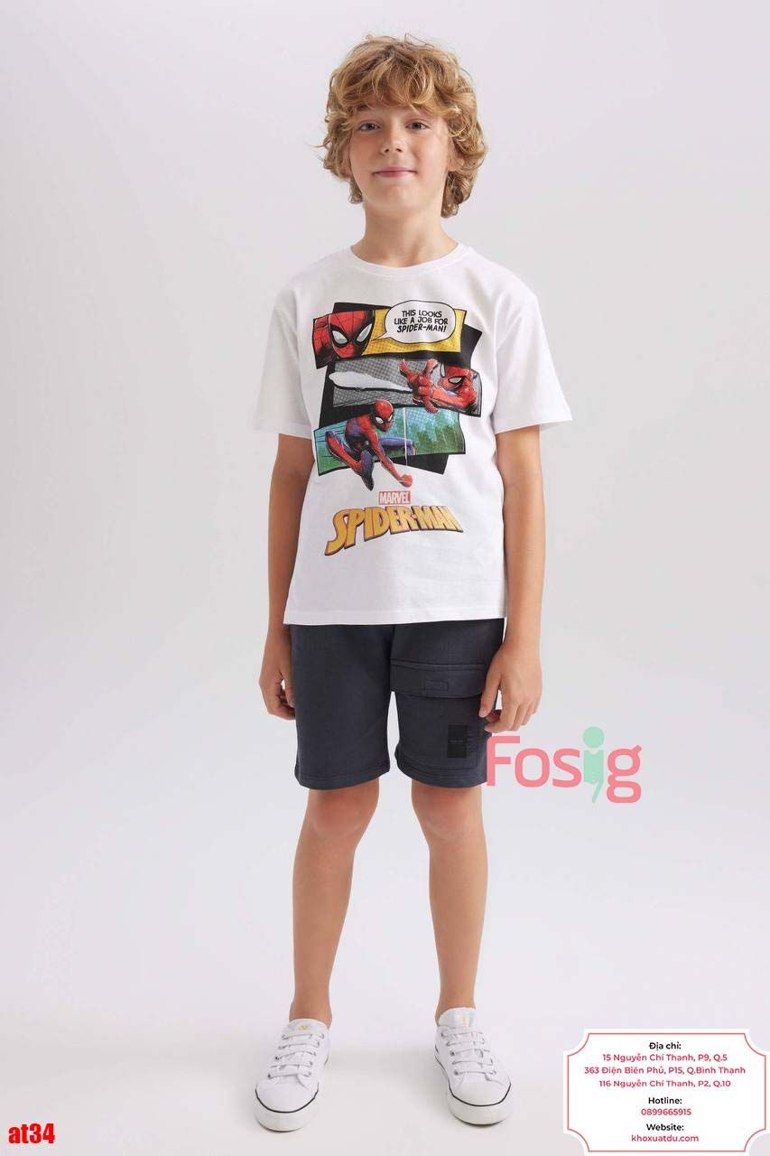  [27-35kg] Áo Thun Tay Ngắn Bé Trai HM140 - Trắng Marvel Spiderman 