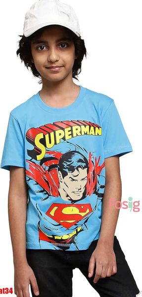  [24-35kg] Áo Thun Tay Ngắn Bé Trai HM140 - Xanh Nhạt Superman 