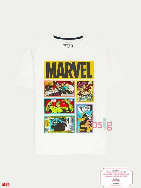  [18-21kg] Áo Thun Tay Ngắn Bé Trai HM140 - Trắng Marvel Đen 