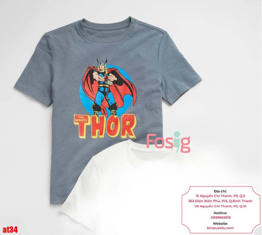  [16-17kg 24-26kg] Áo Thun Tay Ngắn Bé Trai HM140 - Xám Đen Thor 