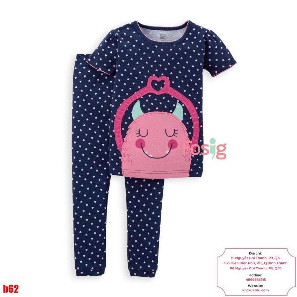  [12m 6-8KG ] Set Đồ Bộ Dài Bé Gái Cter - Navy Tim 