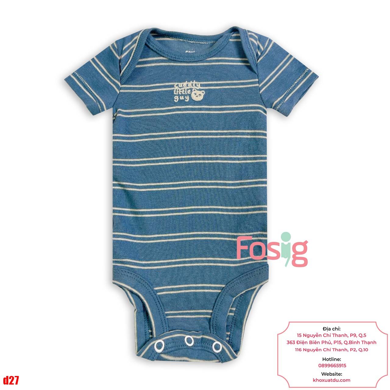  [ 4-5.5kg; 0-3M] Bodysuit Tay Ngắn Bé Trai Cter50 - Sọc Xanh Xám Gấu 