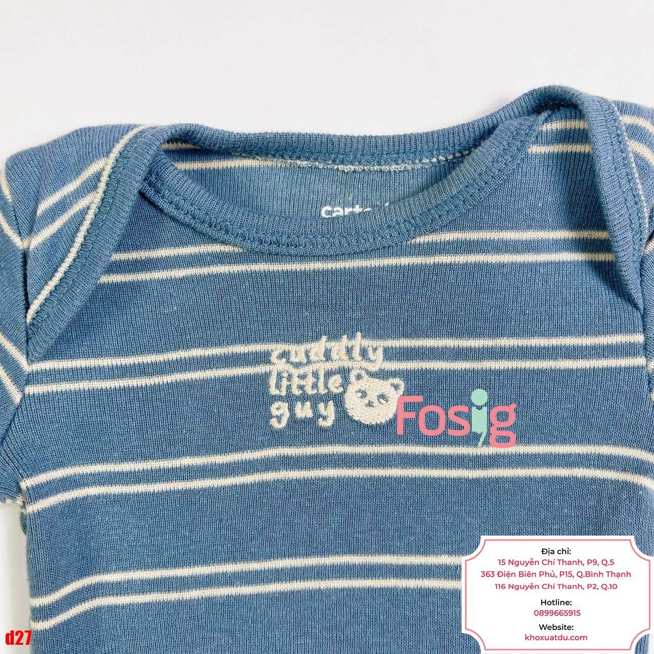  [ 4-5.5kg; 0-3M] Bodysuit Tay Ngắn Bé Trai Cter50 - Sọc Xanh Xám Gấu 