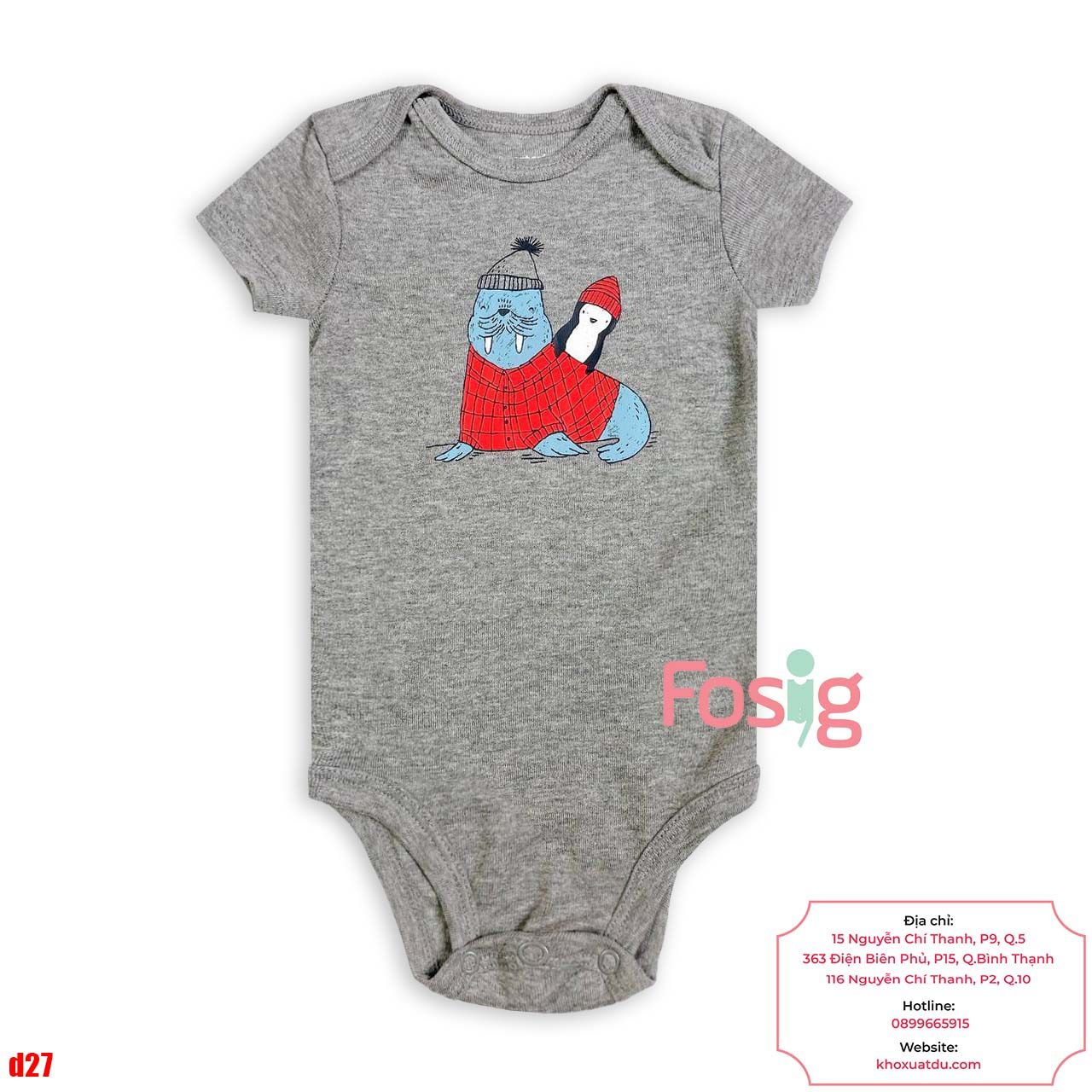  [0-24m] Bodysuit Tay Ngắn Bé Trai Cter50 - Xám Đen Hải Cẩu 