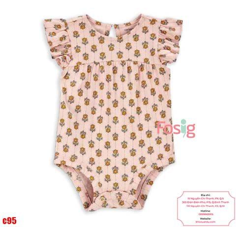  [nb-3M; 9-12M] Bodysuit Cánh Tiên Bé Gái Cter50 - Hồng Hoa Vàng 