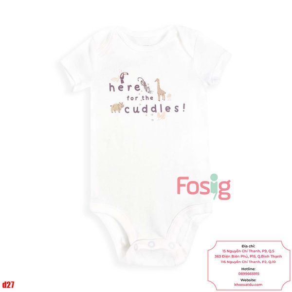  [0-3M ; 12M] Bodysuit Tay Ngắn Bé Trai Cter50 - Trắng Thú Cuddles 