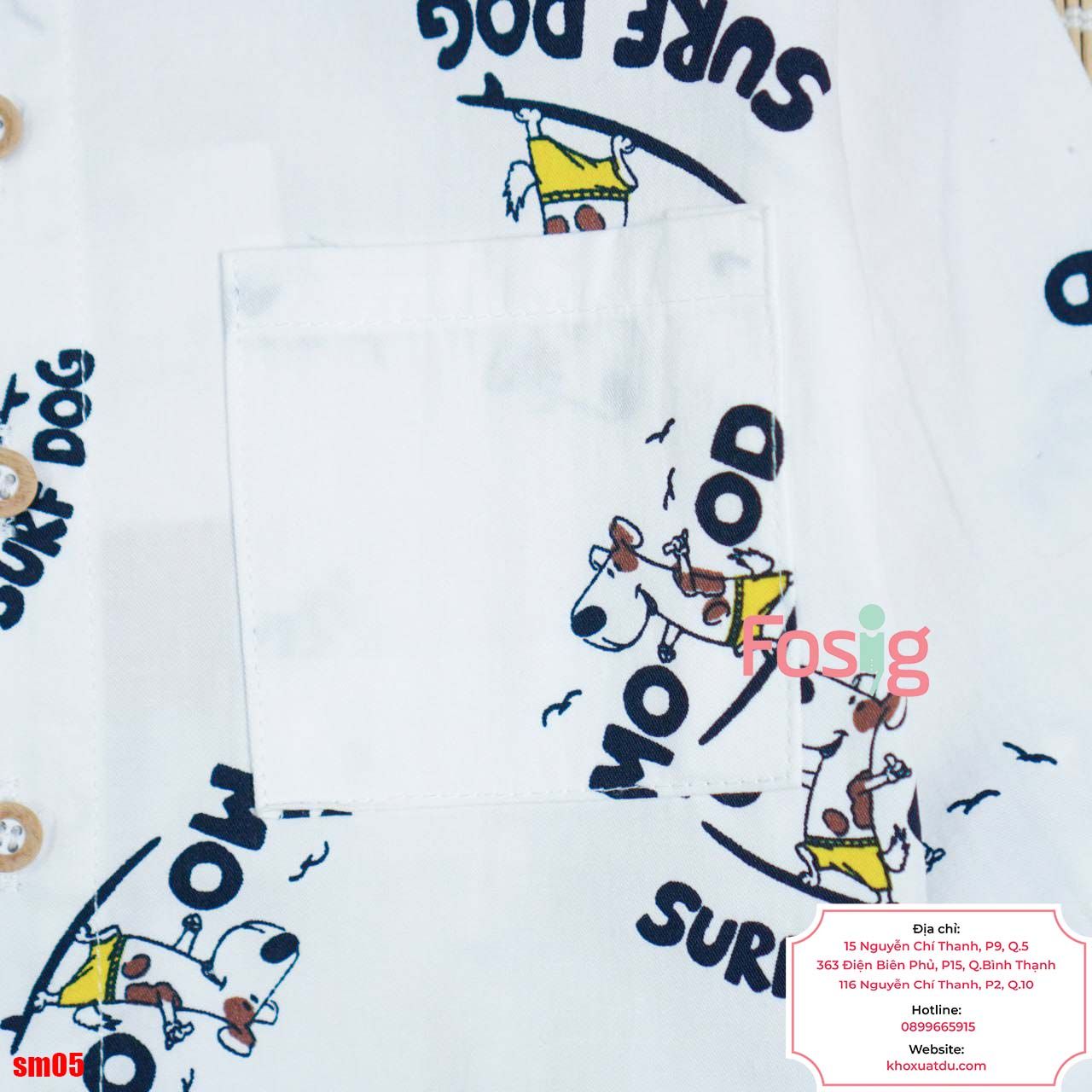  [17-19kg] Áo Sơ Mi Tay Dài Bé Trai - Trắng Chó Snoopy 