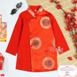  [13-14kg] Áo Dài Bé Trai - Đỏ Hoa Văn Vàng Đen 