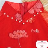  [8-15kg] Set Áo Dài Chân Váy Bé Gái - Đỏ Hoa Sen 