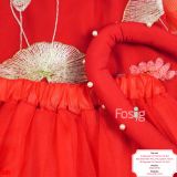  [8-15kg] Set Áo Dài Chân Váy Bé Gái - Đỏ Hoa Sen 