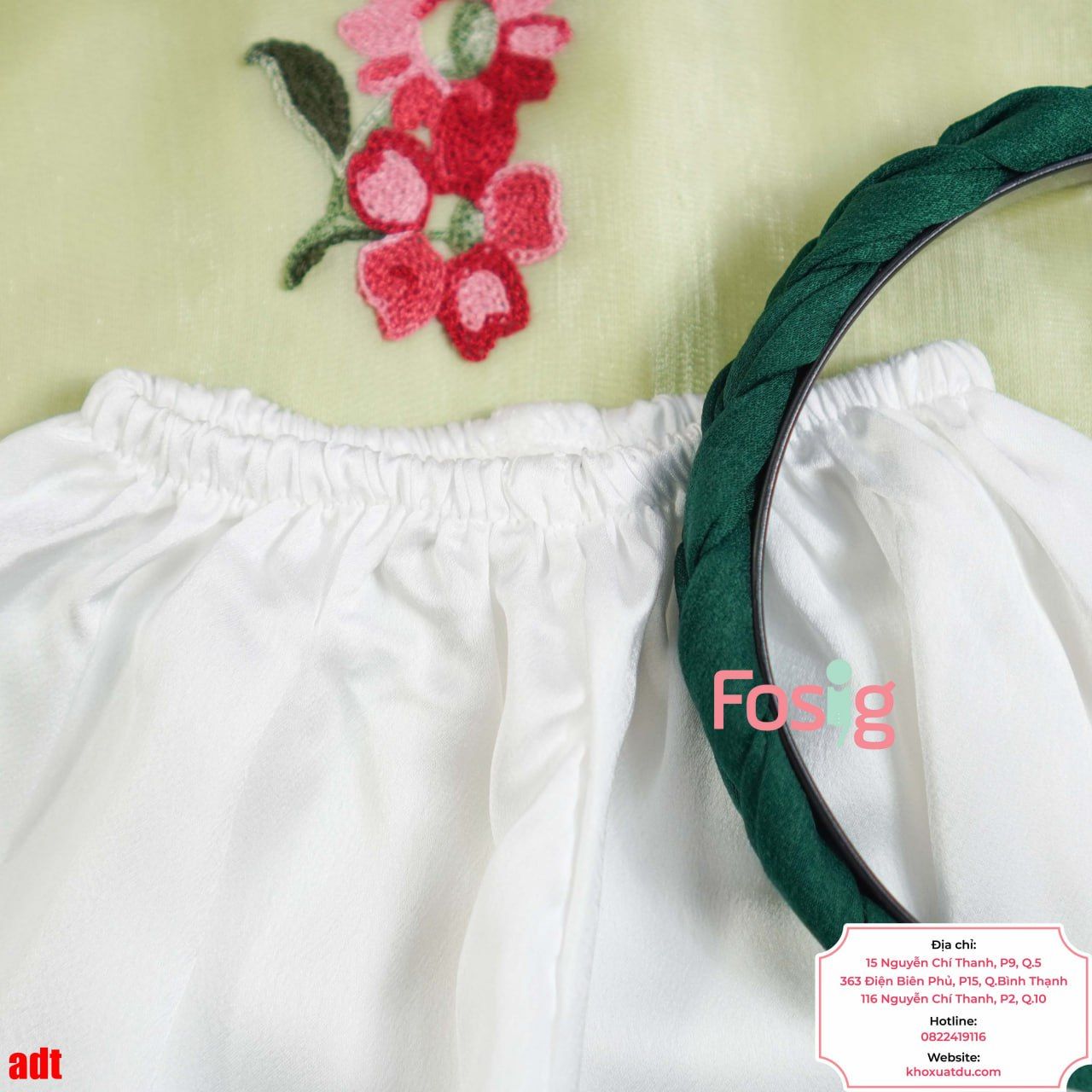  [8-19kg; 30-39kg] Set Áo Dài Bé Gái - Xanh Hoa Đỏ 