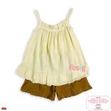 [12-14kg] Set Đồ Bộ Ngắn 2 Dây Bé Gái - Kem Nhún 