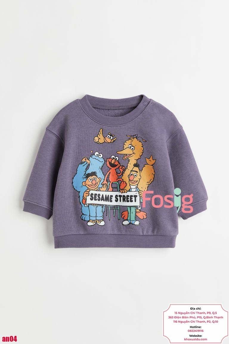  [7-8kg, 12-14kg] Áo Nỉ Da Cá Bé Trai - Tím Sesame Street 