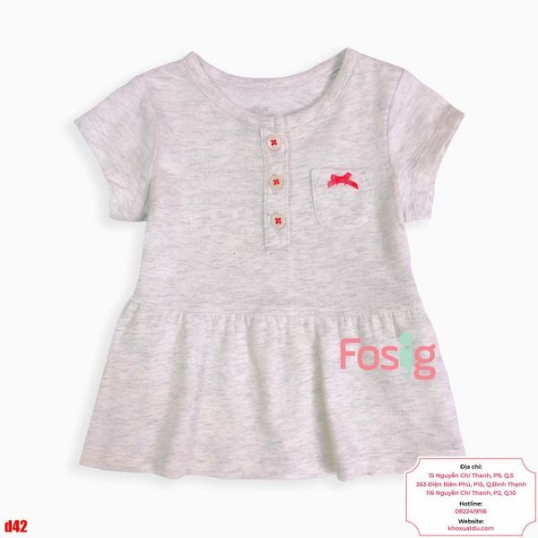  [0-3m] Áo Váy Tay Ngắn Bé Gái Cter - Xám Trắng 