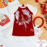  [8-9kg; 18-19kg; 25-35kg ] Set Áo Dài Nhung Chân Váy Bé Gái - Đỏ Phượng Cườm 