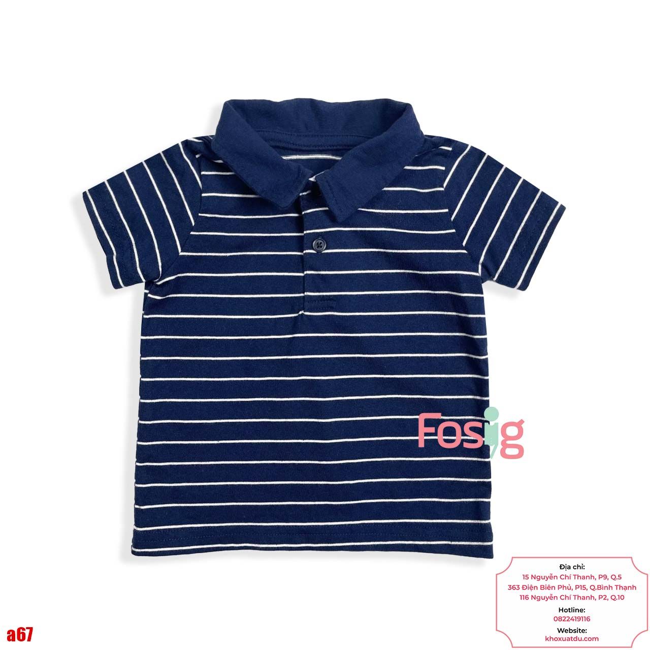  [6m] Áo Thun Polo Tay Ngắn Bé Trai Cter120 - Navy Sọc Trắng 