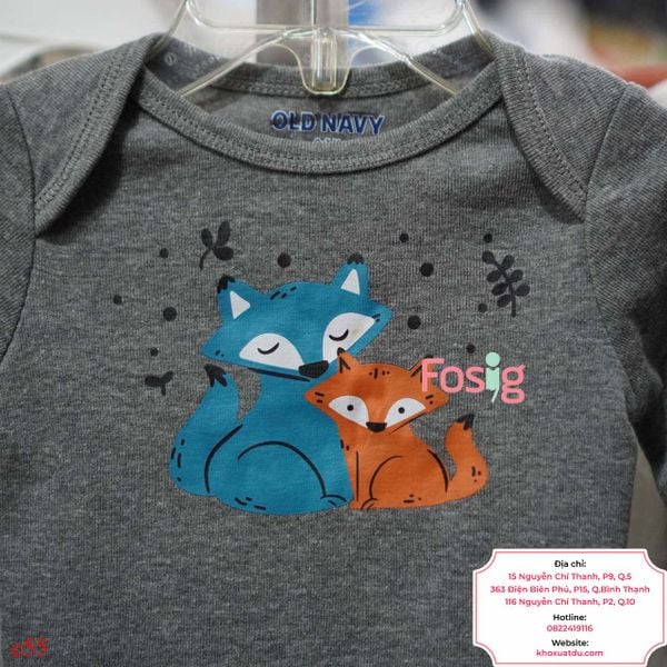  [0-3M ; 6-12M] Bodysuit Tay Dài Bé Trai ON - Xám Đen Cáo 