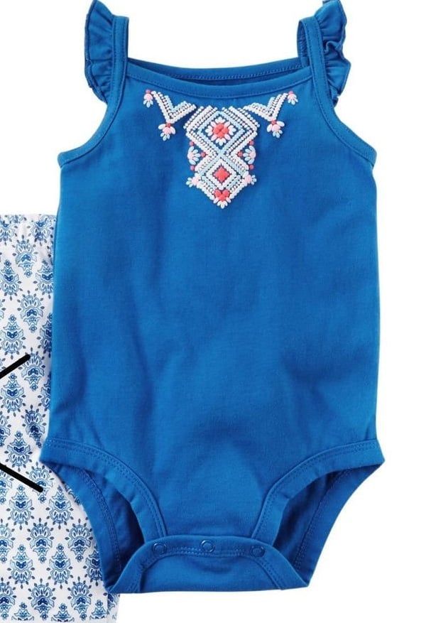  [0-3M] Bodysuit Cánh Tiên Bé Gái Cter50 - Xanh Họa Tiết 