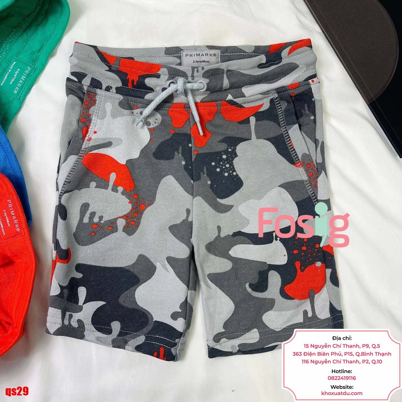  [10-14kg; 17-20kg] Quần Short Thun Da Cá Dây Rút PM Bé Trai - Xám Camo 