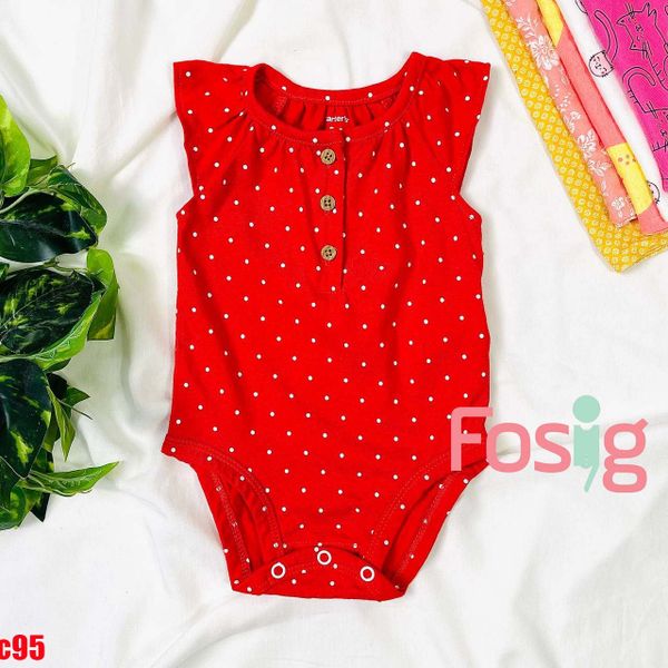  [0-3m; 12m-24m] Bodysuit Cánh Tiên Bé Gái Cter50 - Đỏ Chấm Cúc Nâu 