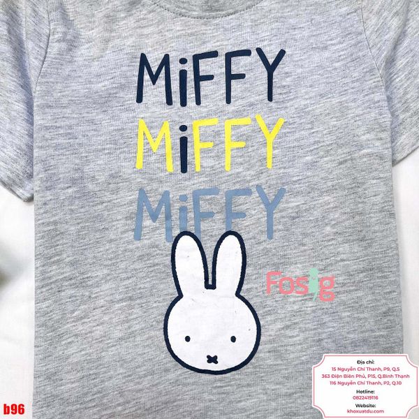  [14-15kg] Áo Thun Tay Ngắn Bé Trai Miffy - Xám Miffy 