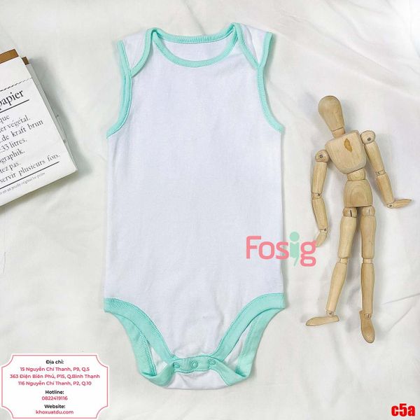  [15-16kg] Bodysuit 3 Lỗ Bé Trai - Trắng Viền Xanh 