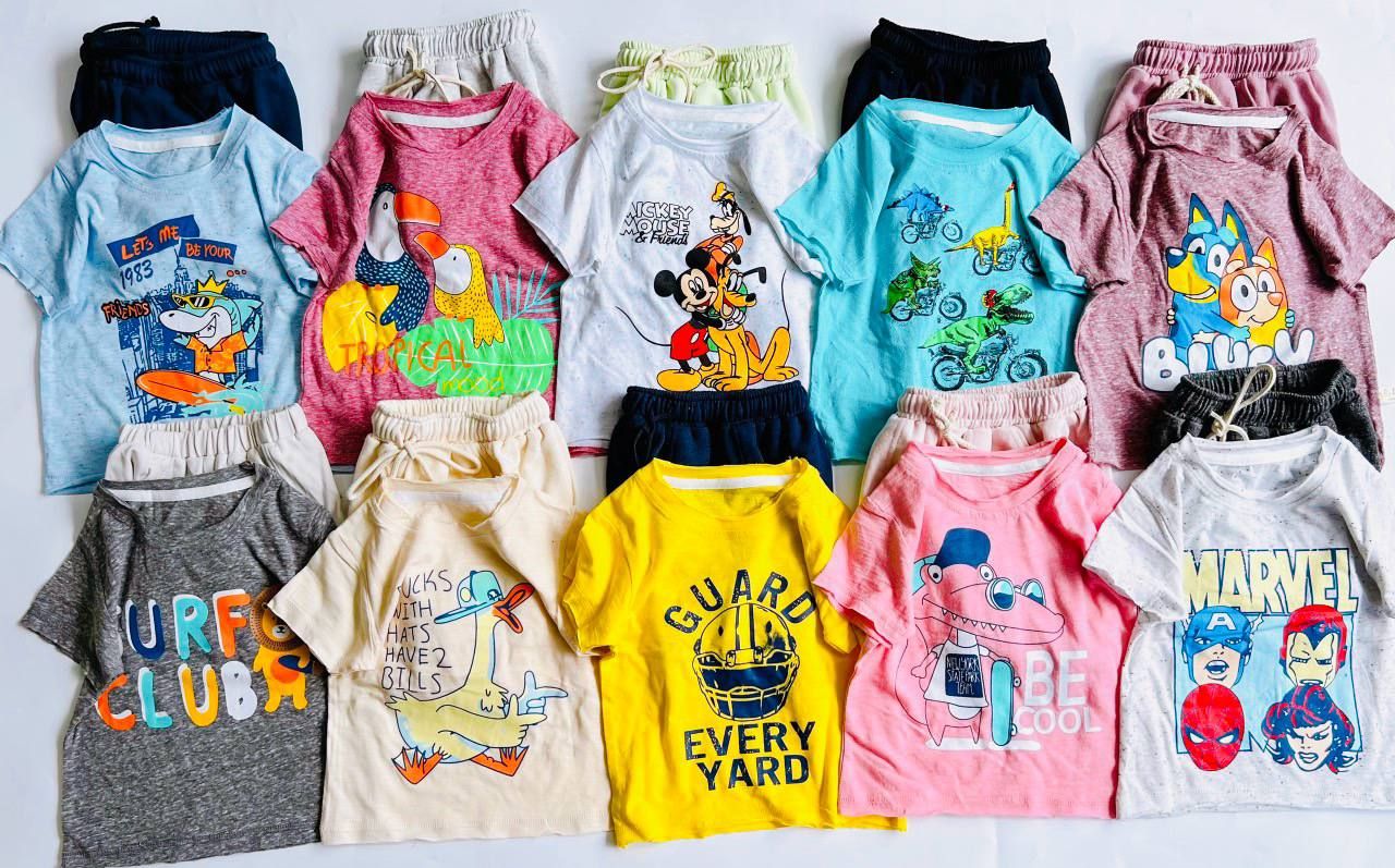  [12-13kg; 16-25kg] Set Đồ Bộ Ngắn Quần Dây Rút RD Bé Trai - Trắng Mickey Quần Xanh 