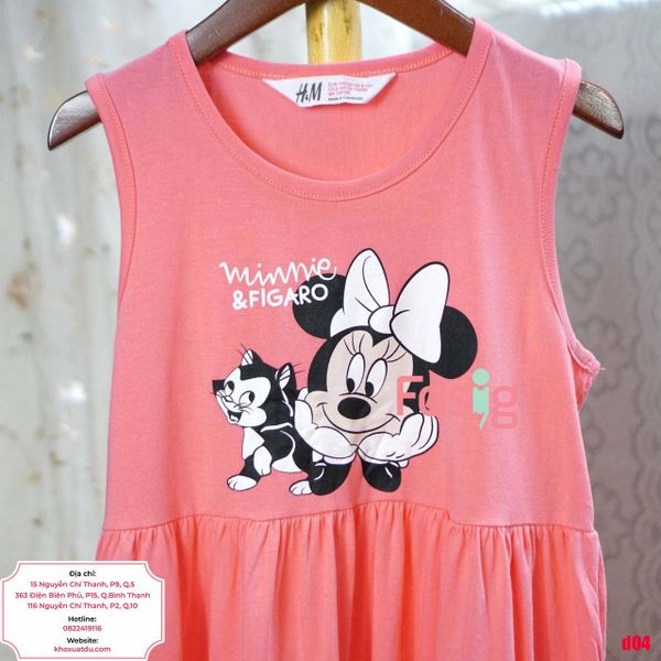  [23-30kg] Đầm Thun Cotton Sát Nách HM Bé Gái - Hồng Đậm Minnie Cún 